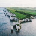 bird's-eye-view photography of land near body of water