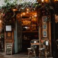 restaurant with lighted string lights