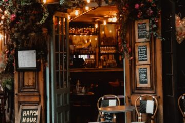 restaurant with lighted string lights