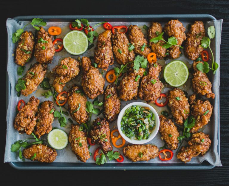 cooked food on black tray