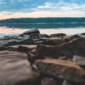 black and white rocks near body of water during daytime