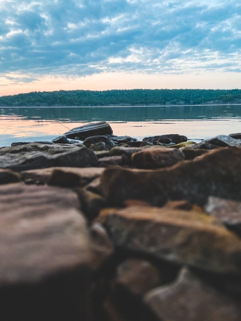 black and white rocks near body of water during daytime